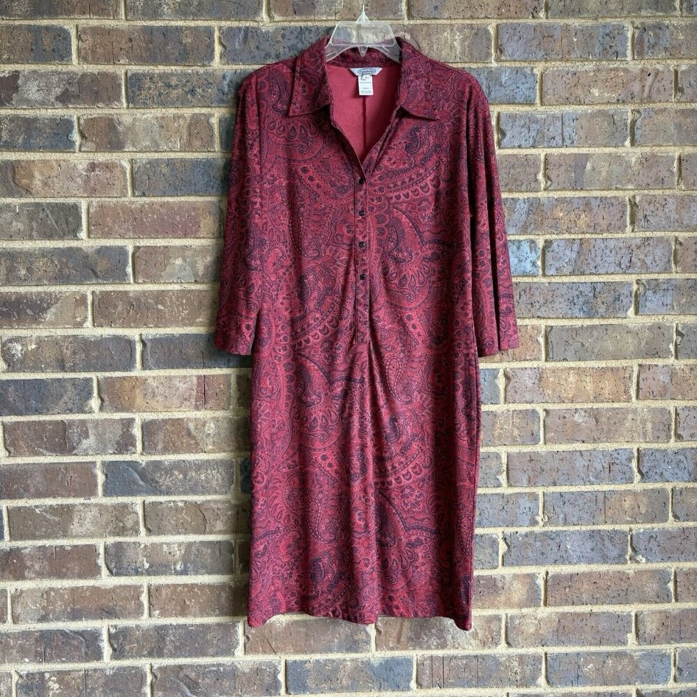 Size 8 Red Paisley Shift Dress 3/4 Length Sleeves 100% Polyester Stonebridge